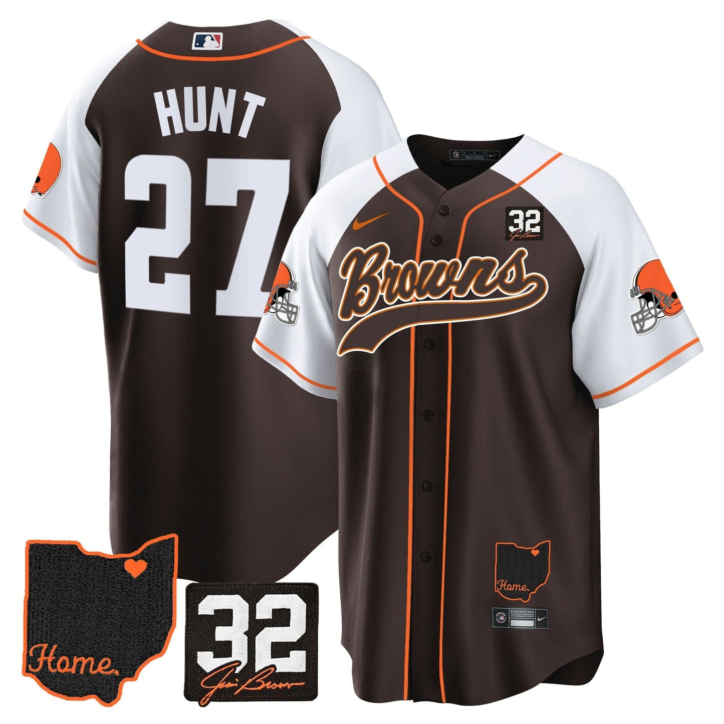 Camisa NFL Cleveland Browns Men’s #32 Jim Brown Memorial & Home Patch Jersey V2 - Baseball