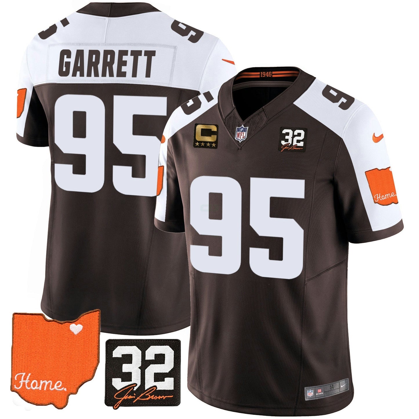 Camisa NFL Cleveland Browns Men’s #32 Jim Brown Memorial & Home Patch Jersey V2 - Alternativa