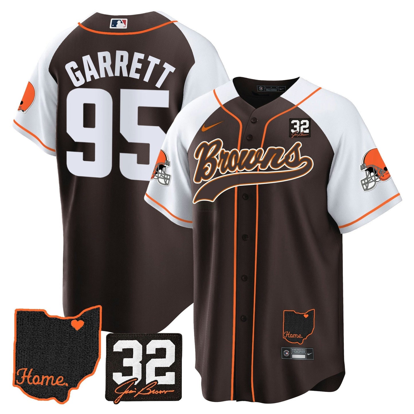 Camisa NFL Cleveland Browns Men’s #32 Jim Brown Memorial & Home Patch Jersey V2 - Baseball