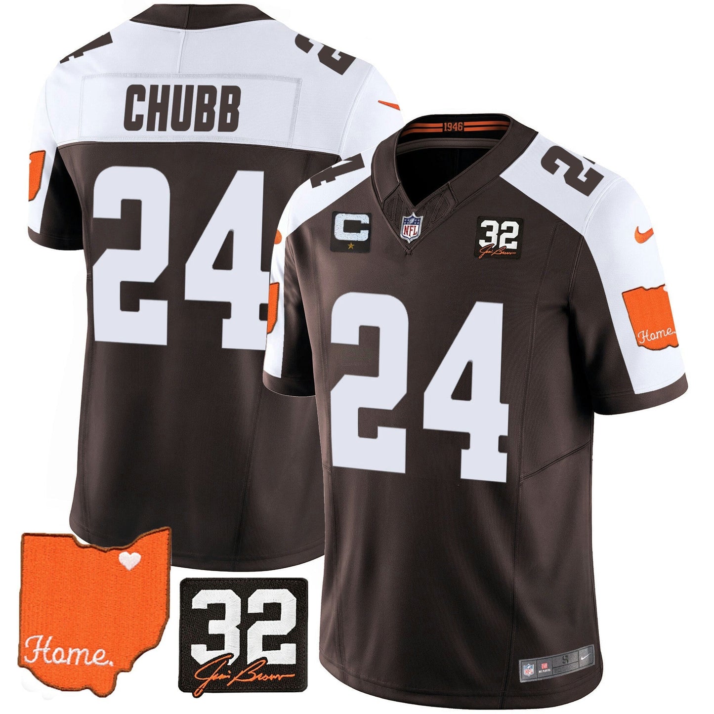 Camisa NFL Cleveland Browns Men’s #32 Jim Brown Memorial & Home Patch Jersey V2 - Alternativa
