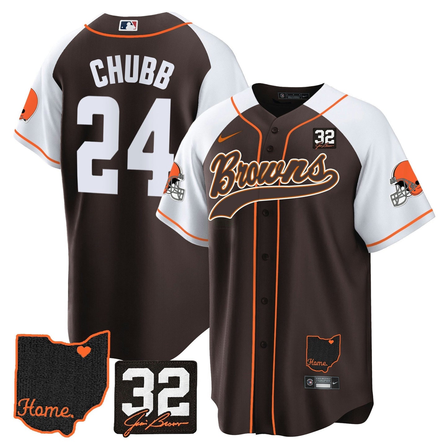 Camisa NFL Cleveland Browns Men’s #32 Jim Brown Memorial & Home Patch Jersey V2 - Baseball