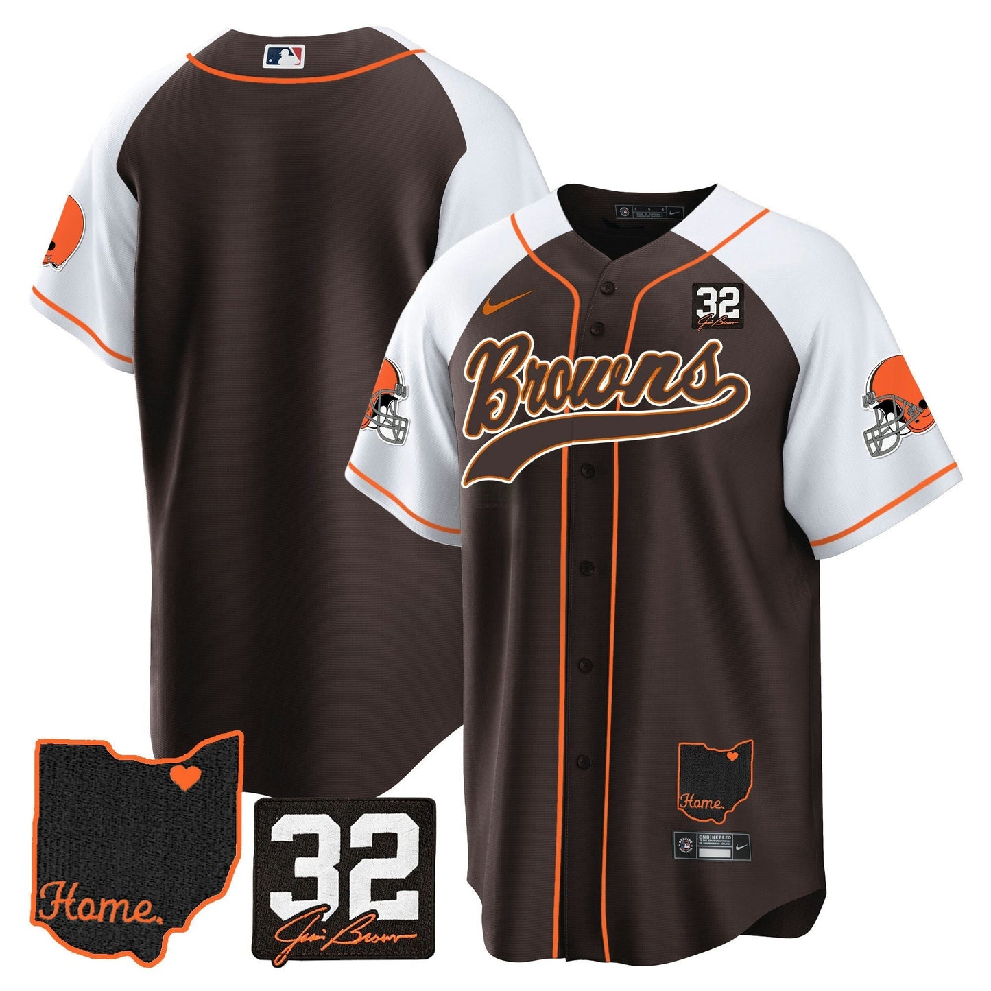 Camisa NFL Cleveland Browns Men’s #32 Jim Brown Memorial & Home Patch Jersey V2 - Baseball
