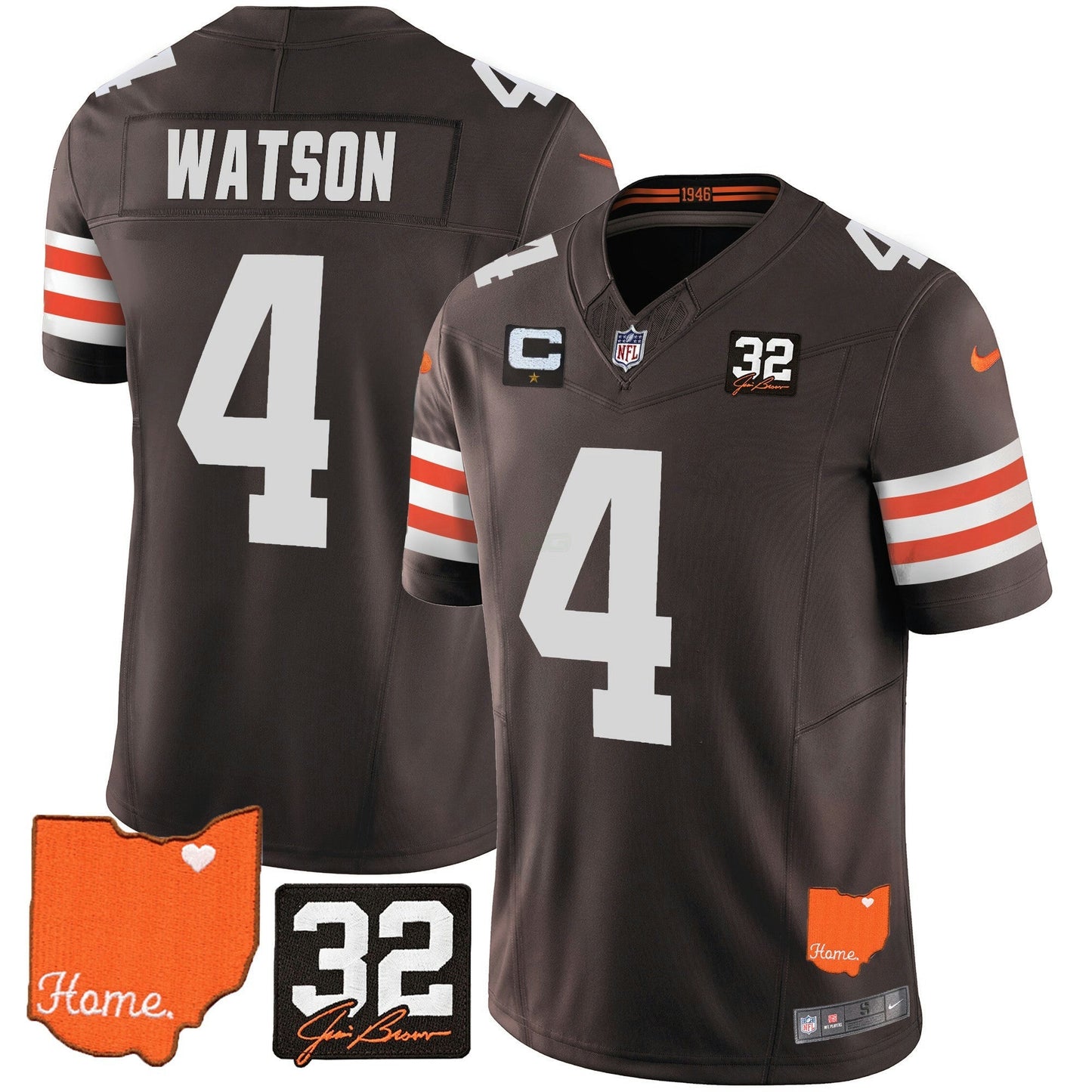 Camisa NFL Cleveland Browns Men’s #32 Jim Brown Memorial & Home Patch Jersey V2 - Alternativa