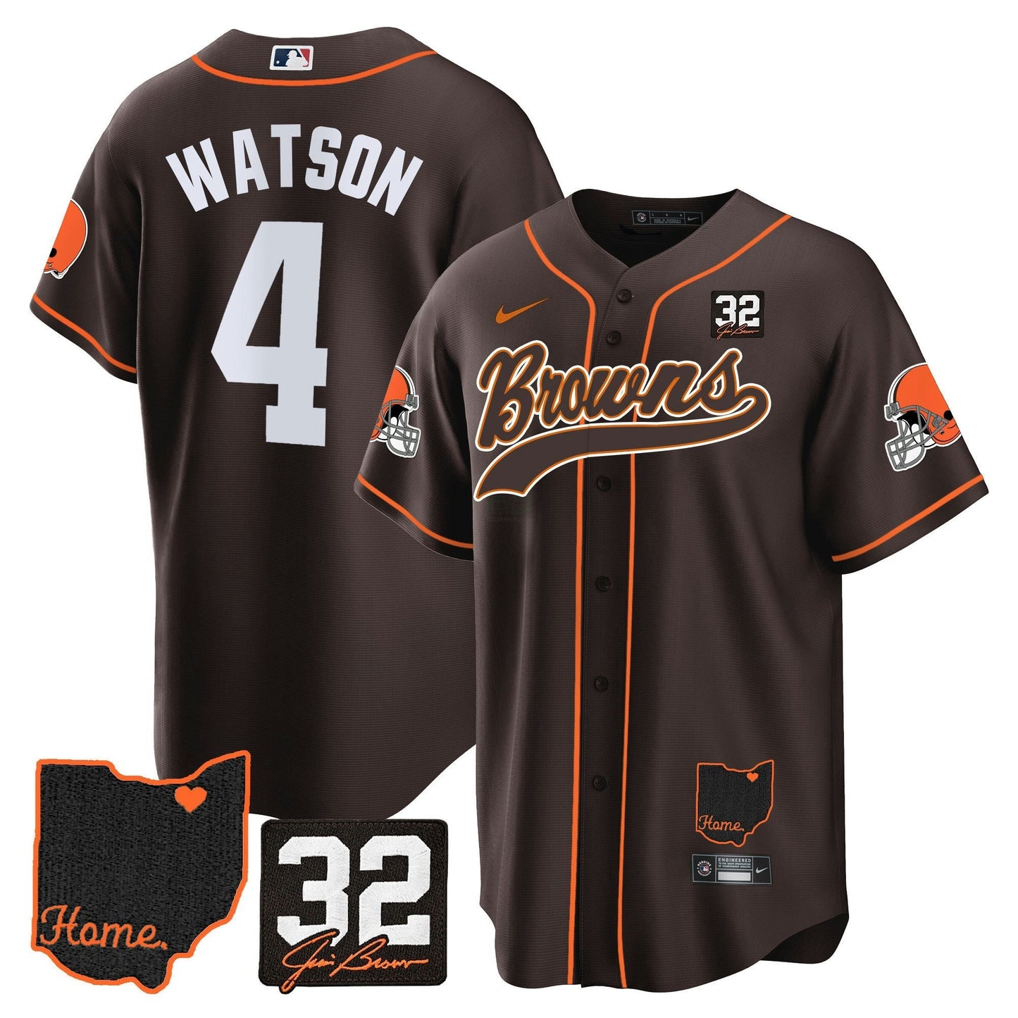Camisa NFL Cleveland Browns Men’s #32 Jim Brown Memorial & Home Patch Jersey V2 - Baseball