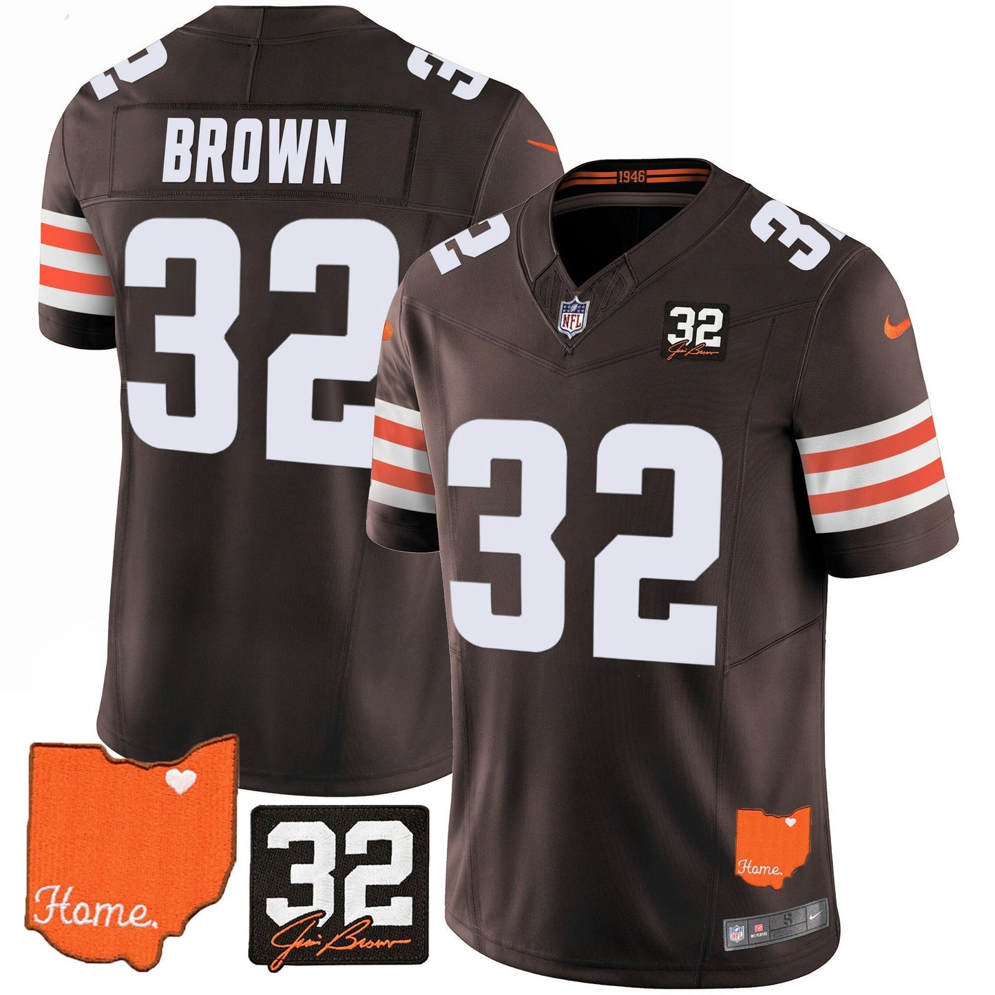 Camisa NFL Cleveland Browns Men’s #32 Jim Brown Memorial & Home Patch Jersey V2 - Alternativa