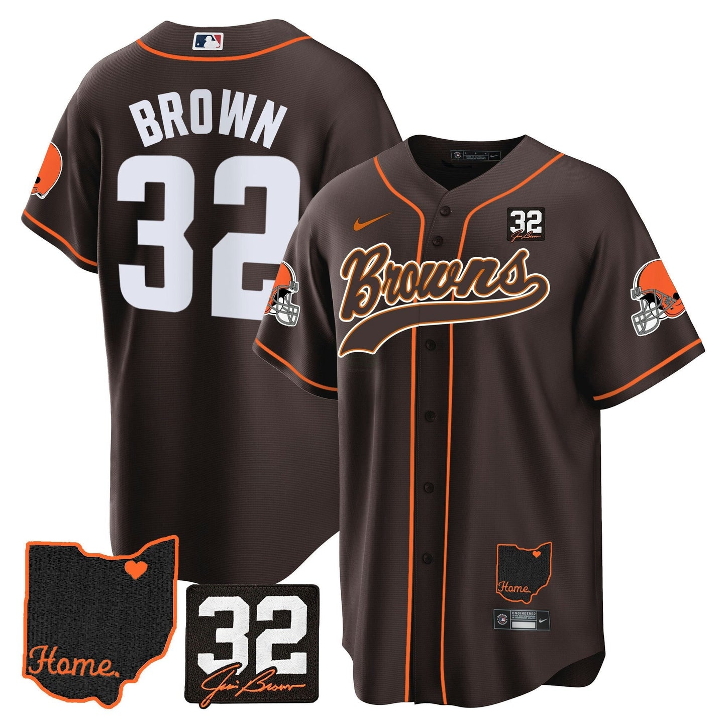 Camisa NFL Cleveland Browns Men’s #32 Jim Brown Memorial & Home Patch Jersey V2 - Baseball