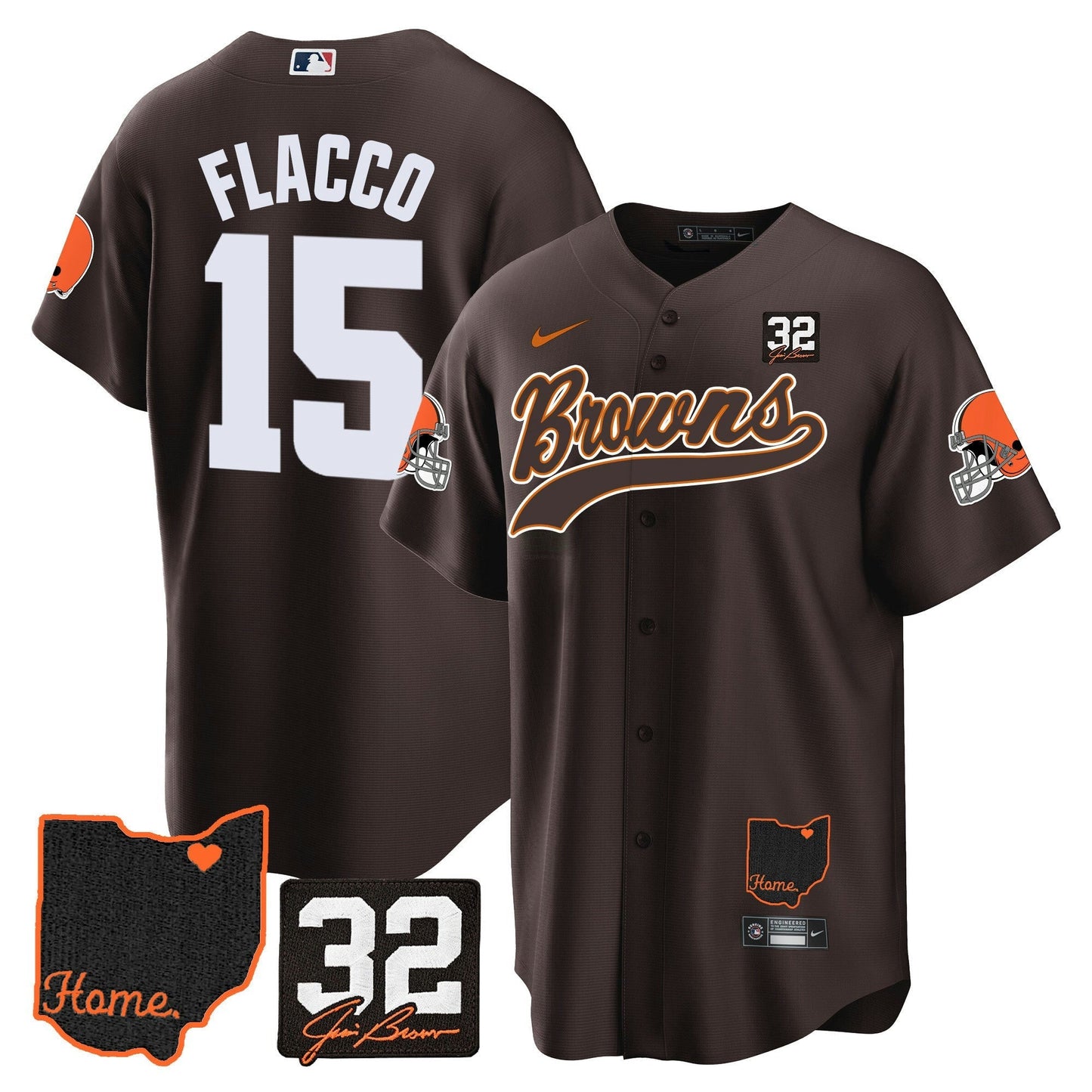 Camisa NFL Cleveland Browns Men’s #32 Jim Brown Memorial & Home Patch Jersey V2 - Baseball