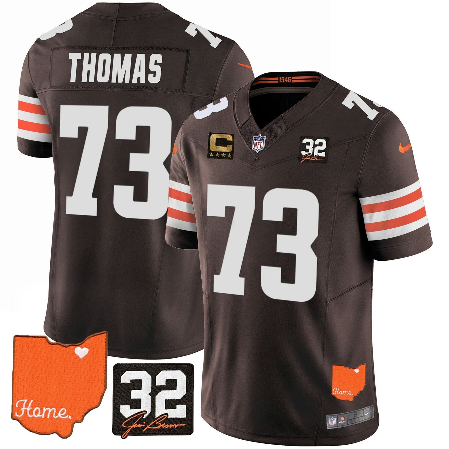 Camisa NFL Cleveland Browns Men’s #32 Jim Brown Memorial & Home Patch Jersey V2 - Alternativa