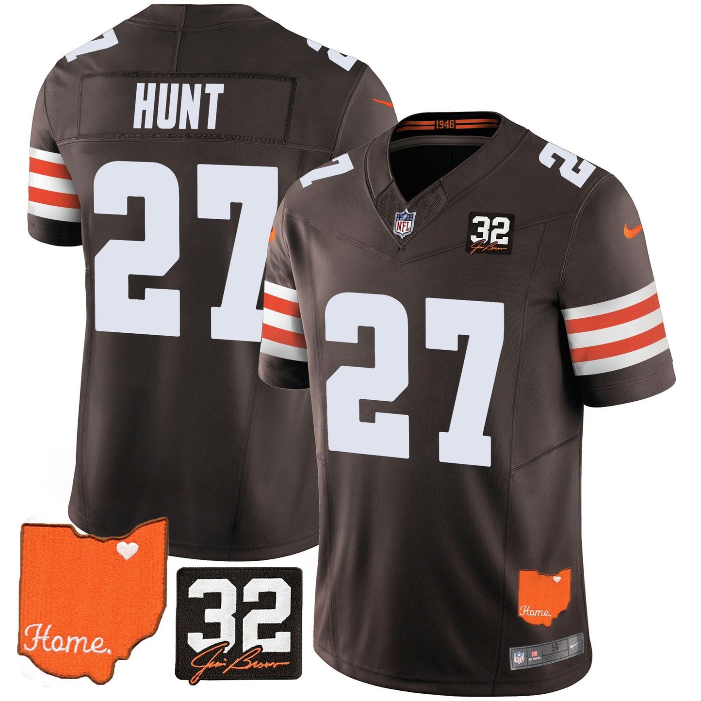 Camisa NFL Cleveland Browns Men’s #32 Jim Brown Memorial & Home Patch Jersey V2 - Alternativa