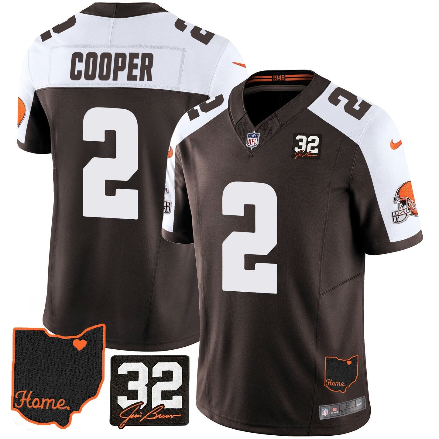 Camisa NFL Men’s #32 Jim Brown Memorial & Home Patch Jersey V3