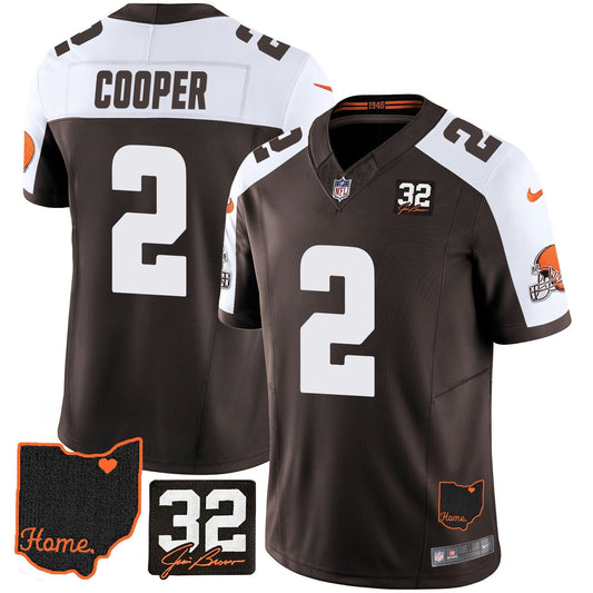 Camisa NFL Men’s #32 Jim Brown Memorial & Home Patch Jersey V3