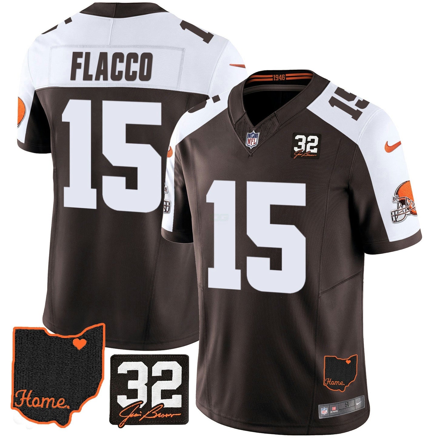 Camisa NFL Men’s #32 Jim Brown Memorial & Home Patch Jersey V3