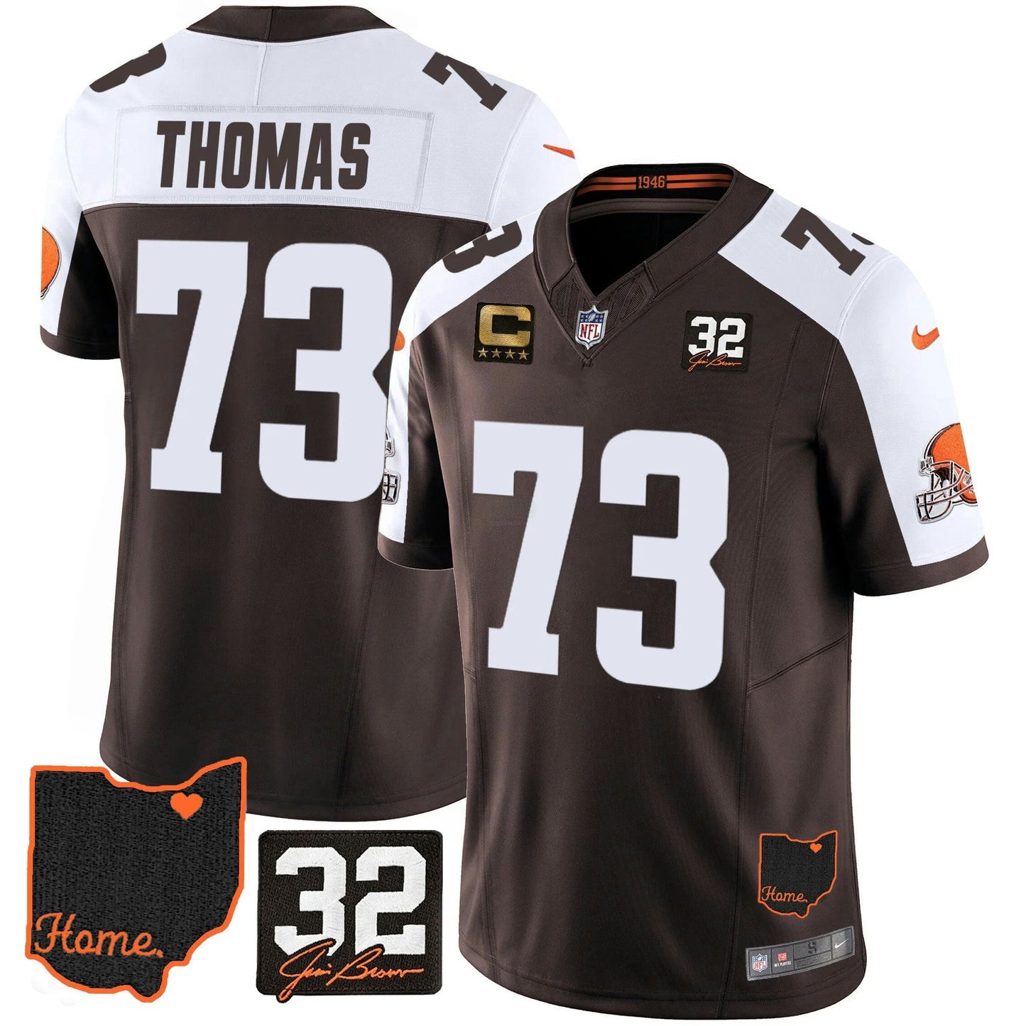 Camisa NFL Men’s #32 Jim Brown Memorial & Home Patch Jersey V3