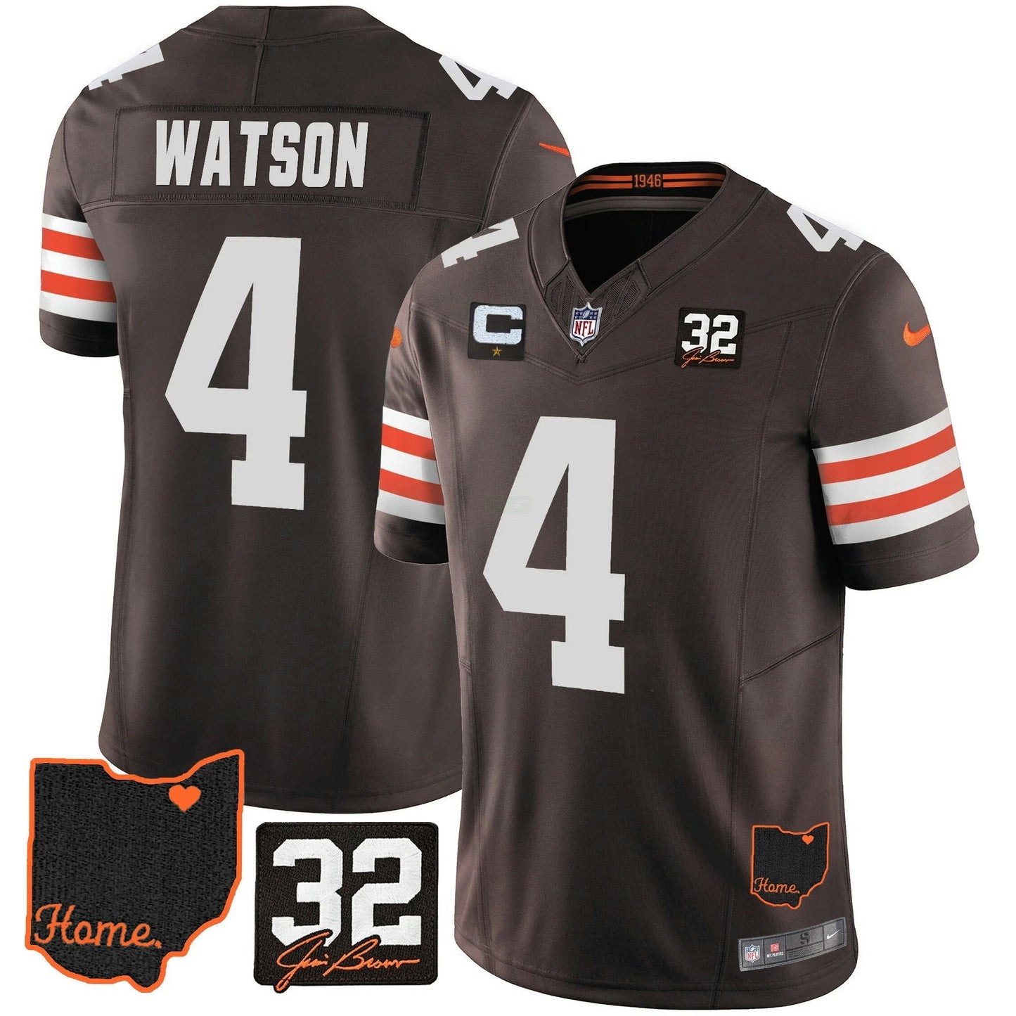 Camisa NFL Men’s #32 Jim Brown Memorial & Home Patch Jersey V3