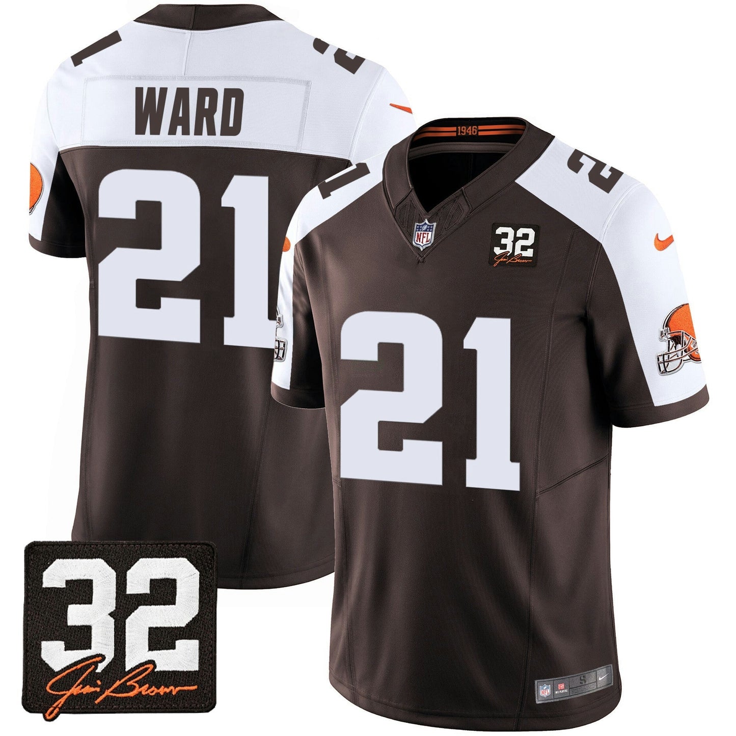 Camisa NFL Men’s #32 Jim Brown Memorial Patch Jersey
