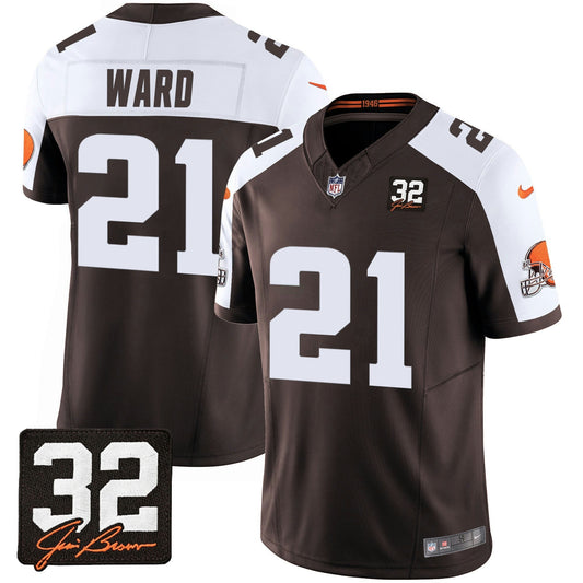 Camisa NFL Men’s #32 Jim Brown Memorial Patch Jersey
