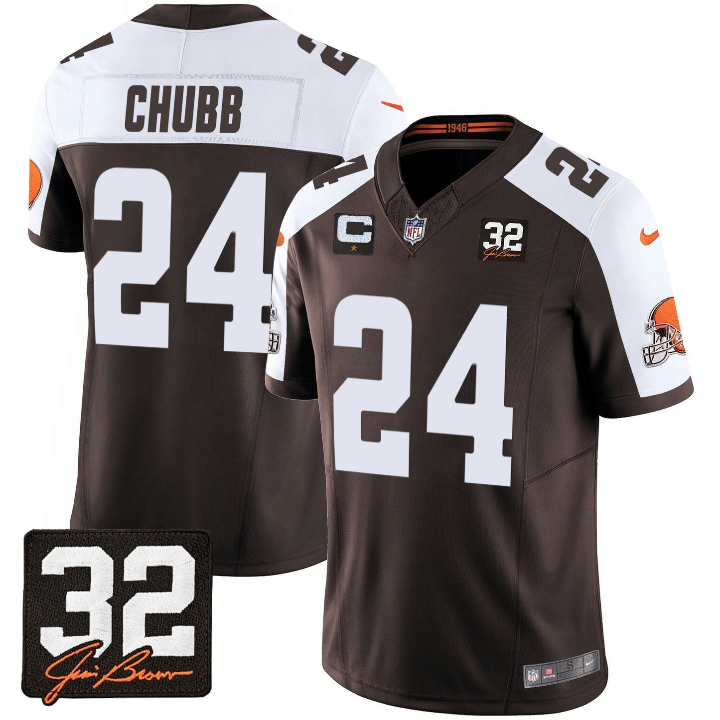Camisa NFL Men’s #32 Jim Brown Memorial Patch Jersey