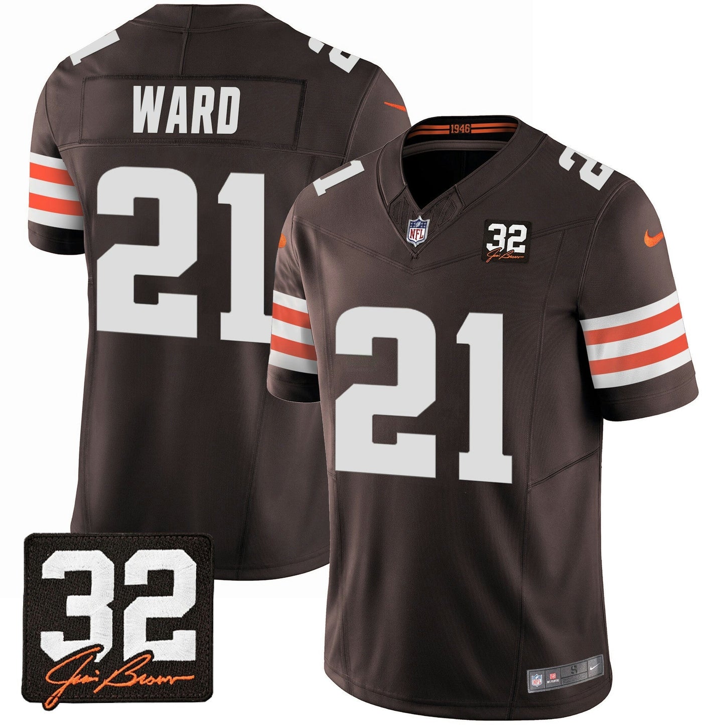 Camisa NFL Men’s #32 Jim Brown Memorial Patch Jersey