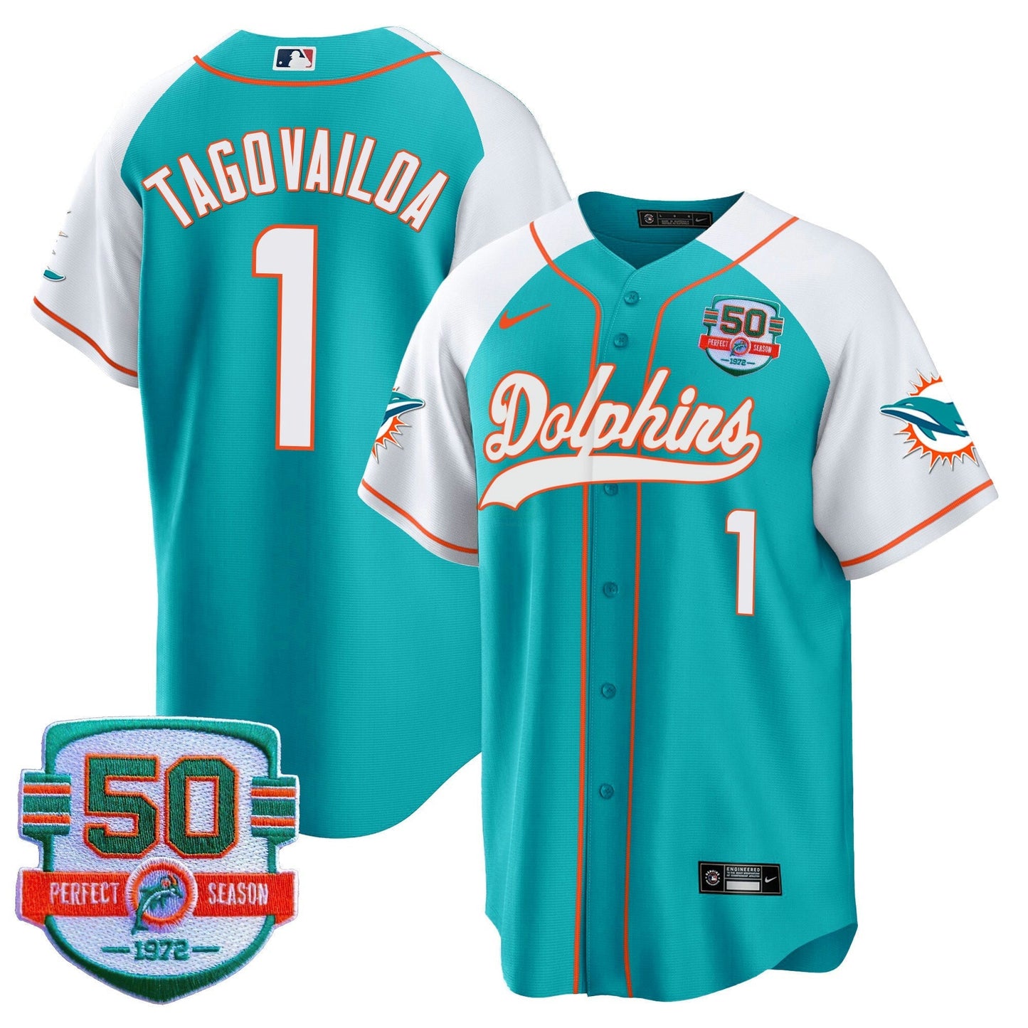 Camisa NFL Men’s 50th 1972 Perfect Season Patch Jersey