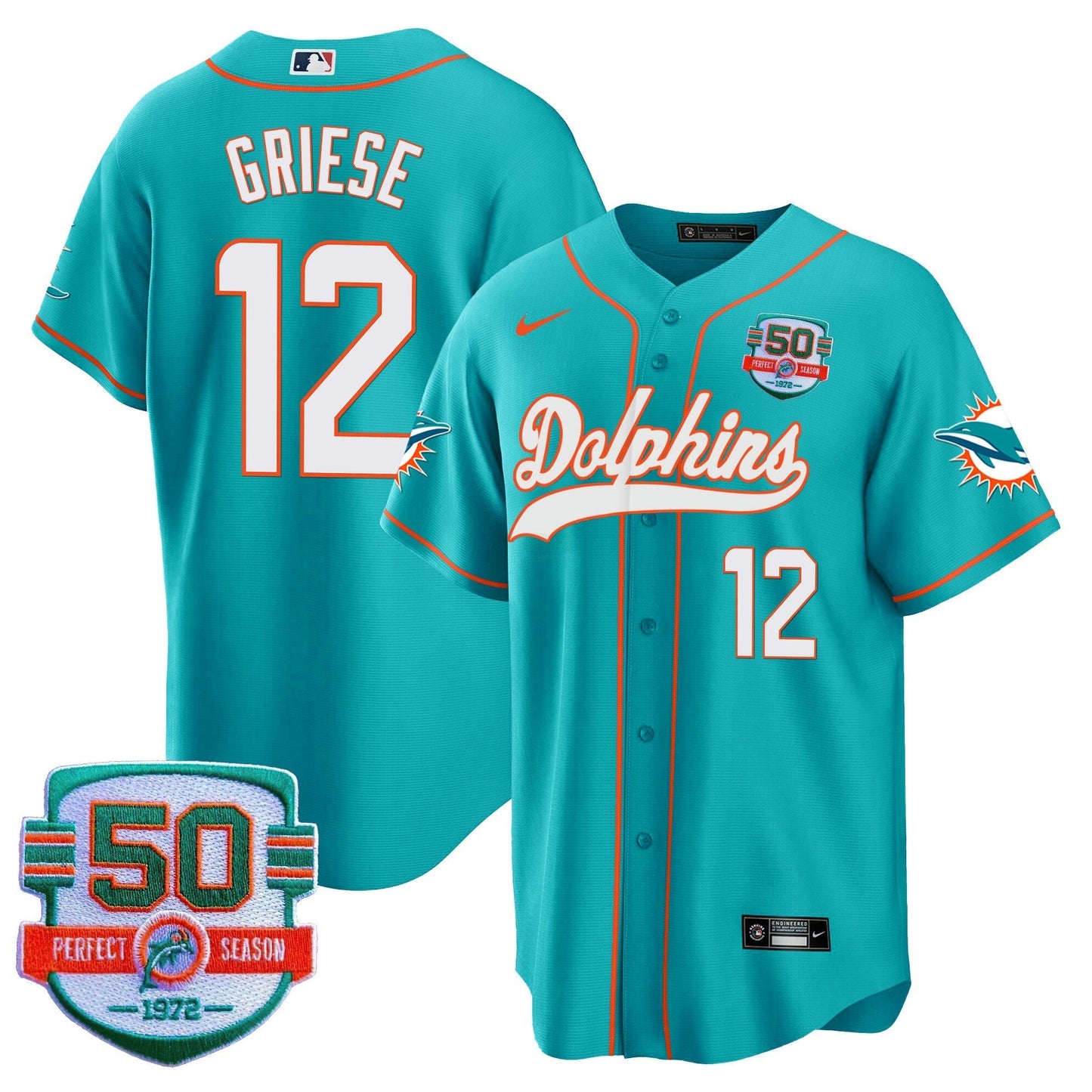 Camisa NFL Men’s 50th 1972 Perfect Season Patch Jersey