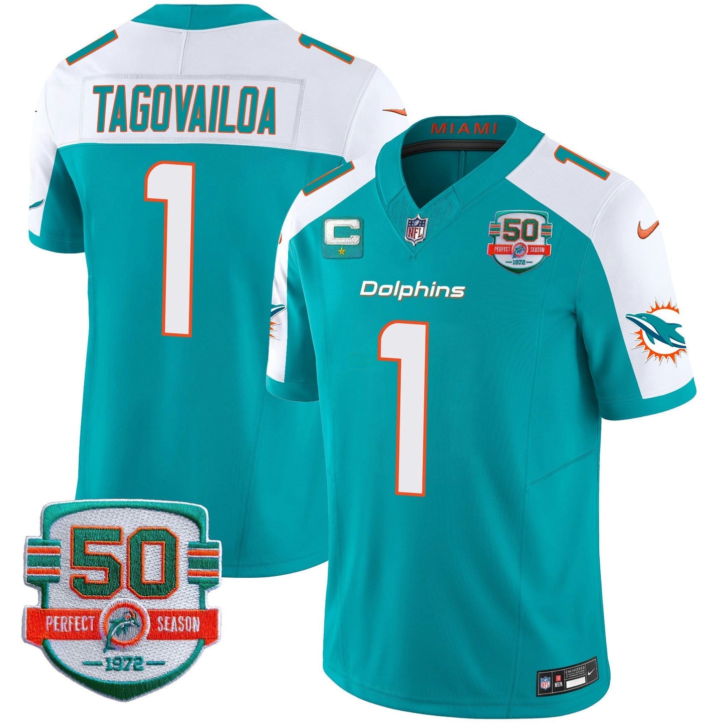 Camisa NFL Men’s 50th 1972 Perfect Season Patch Vapor Jersey