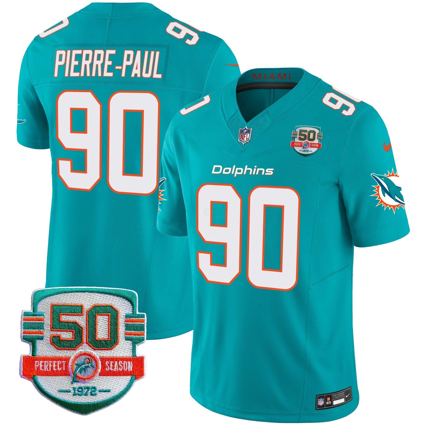 Camisa NFL Men’s 50th 1972 Perfect Season Patch Vapor Jersey