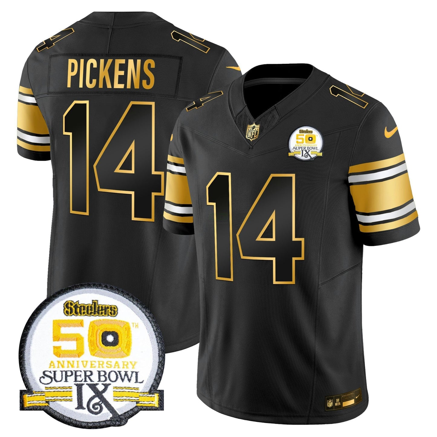 Camisa NFL Men’s 50th Anniversary of Super Bowl IX Patch Dourada Vapor Limited Jersey