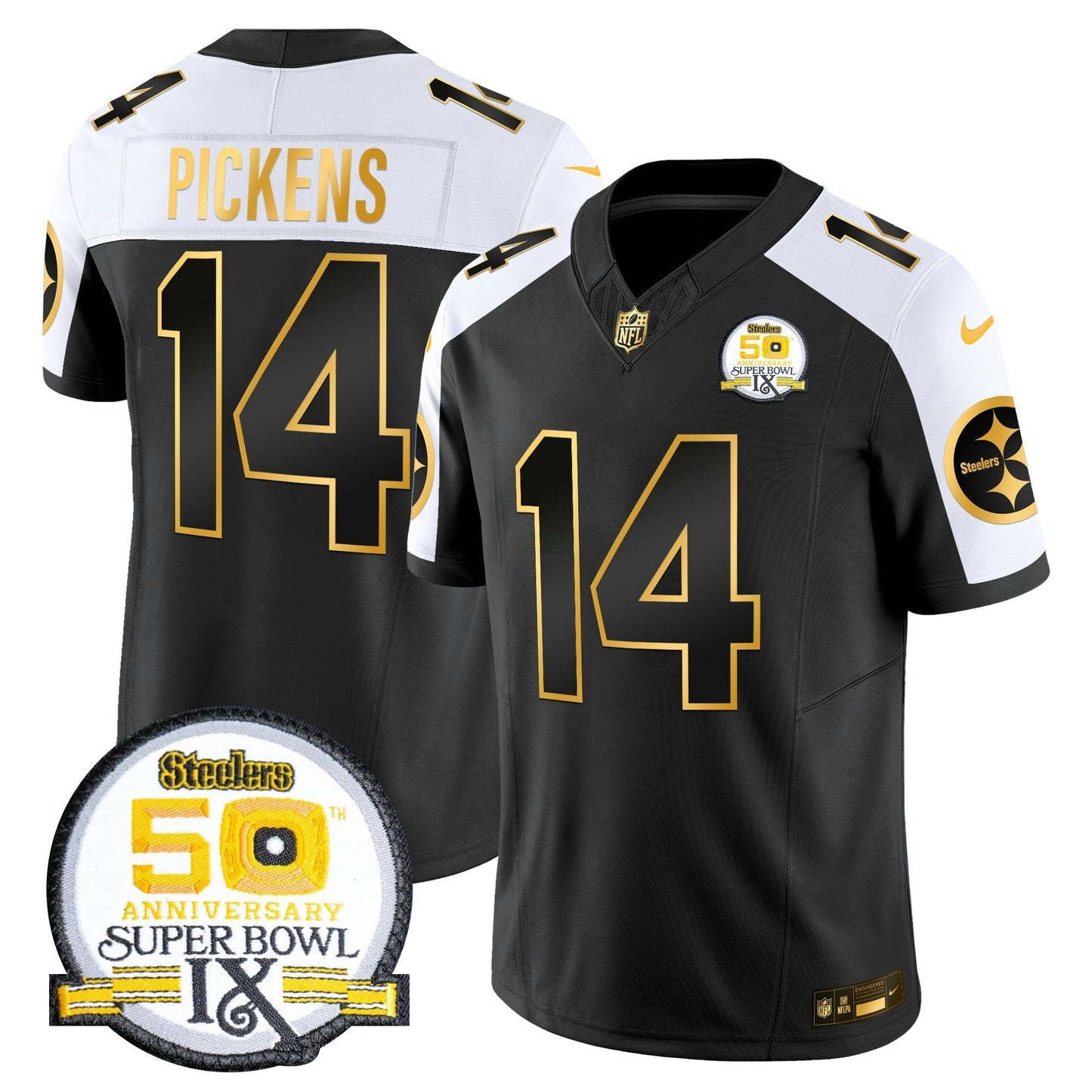 Camisa NFL Men’s 50th Anniversary of Super Bowl IX Patch Dourada Vapor Limited Jersey