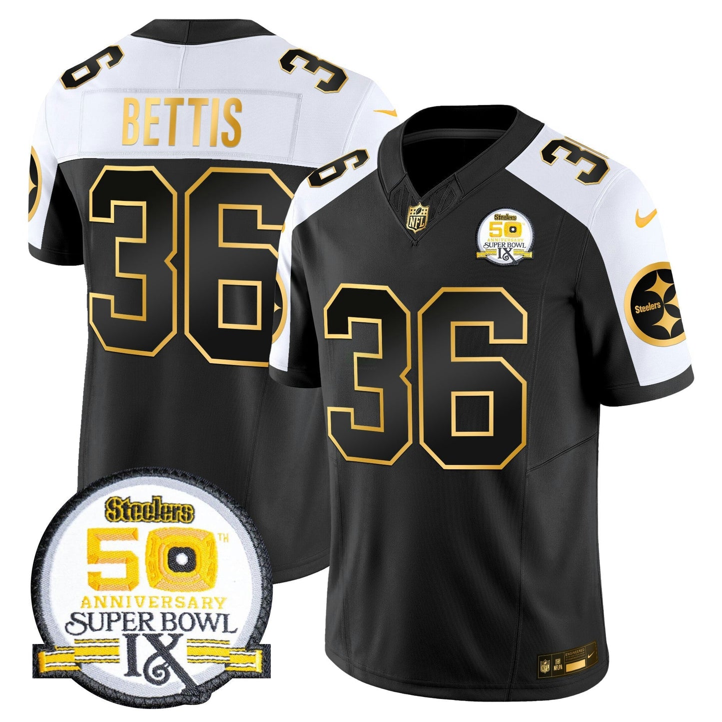 Camisa NFL Men’s 50th Anniversary of Super Bowl IX Patch Dourada Vapor Limited Jersey