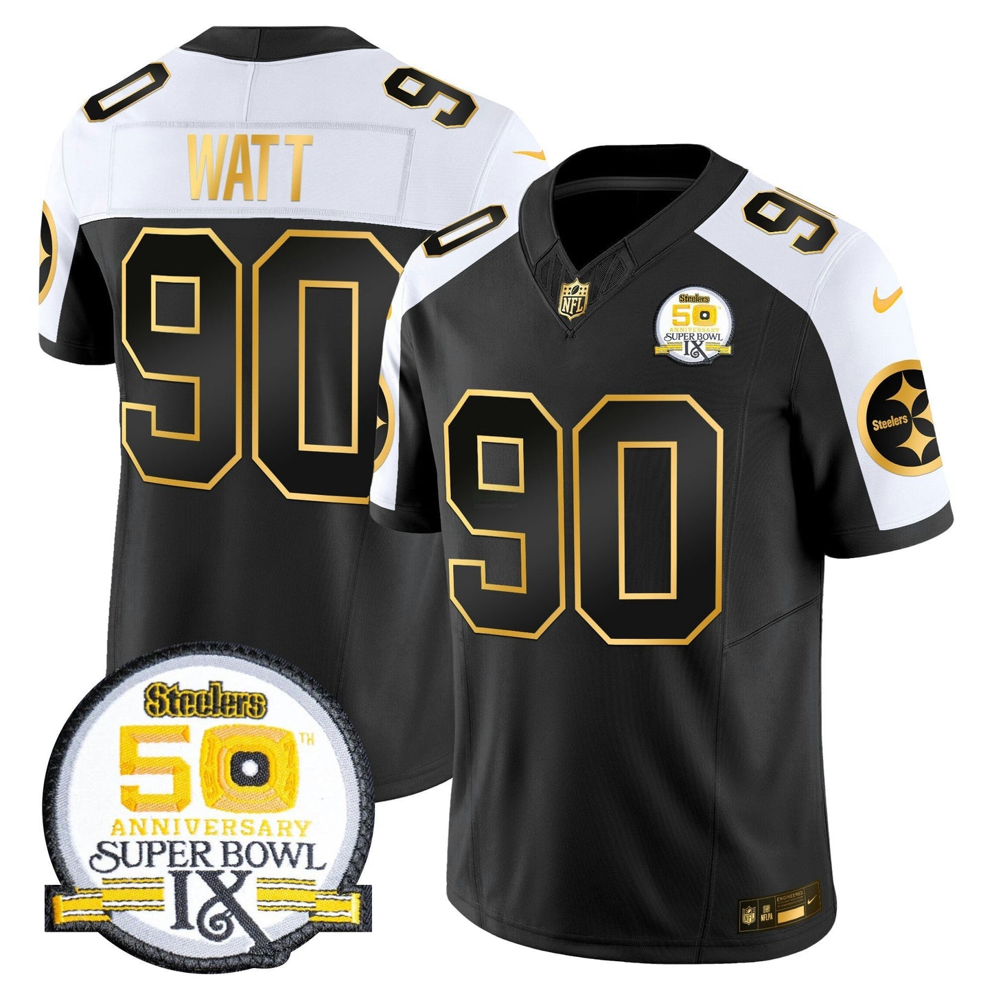Camisa NFL Men’s 50th Anniversary of Super Bowl IX Patch Dourada Vapor Limited Jersey