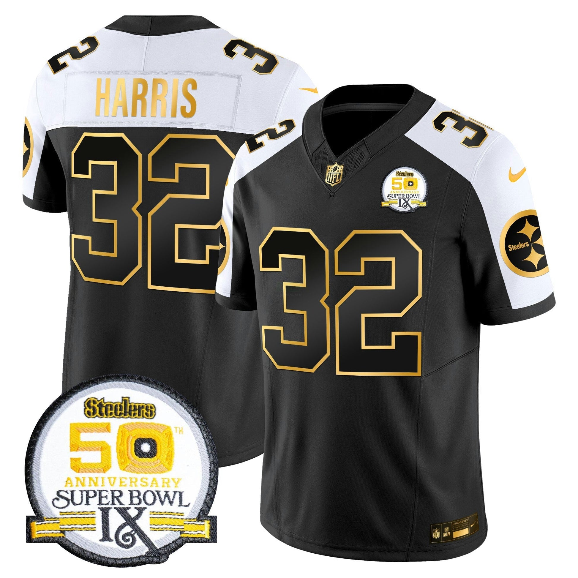 Camisa NFL Men’s 50th Anniversary of Super Bowl IX Patch Dourada Vapor Limited Jersey