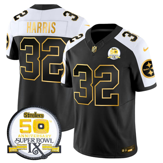 Camisa NFL Men’s 50th Anniversary of Super Bowl IX Patch Dourada Vapor Limited Jersey