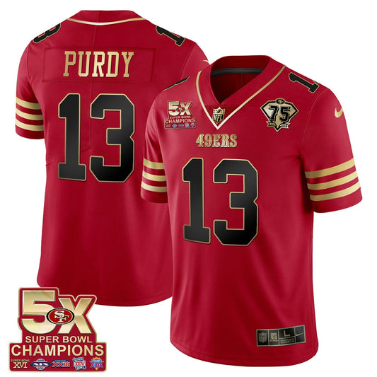 Camisa NFL Men’s 5x Super Bowl Patch Preta Vermelha Vapor Jersey – Stitched