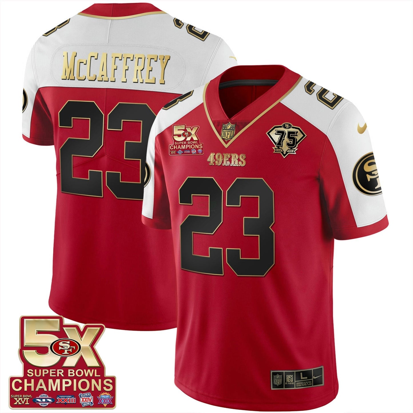 Camisa NFL Men’s 5x Super Bowl Patch Preta Vermelha Vapor Jersey – Stitched