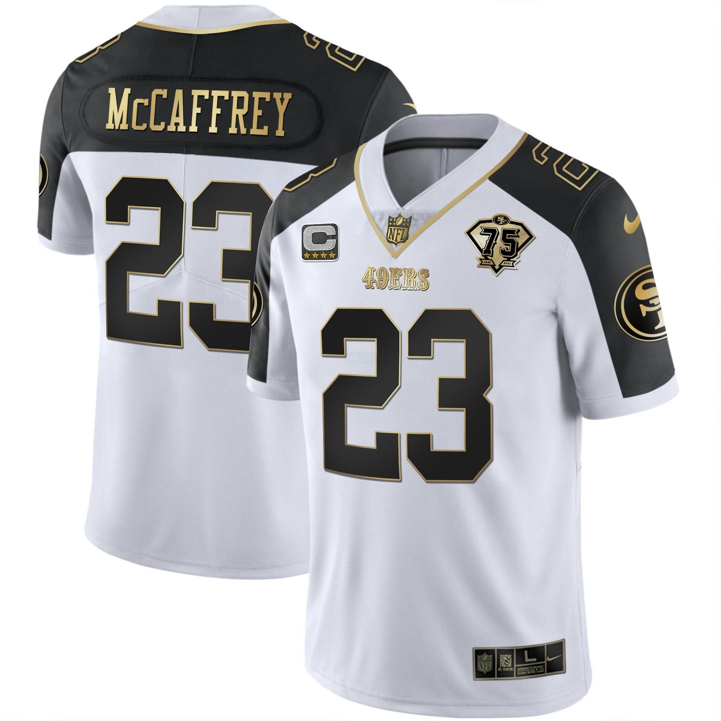 Camisa NFL Men’s 75th Anniversary Patch Alternativa Vapor Preta Dourada & Vermelha Dourada Limited