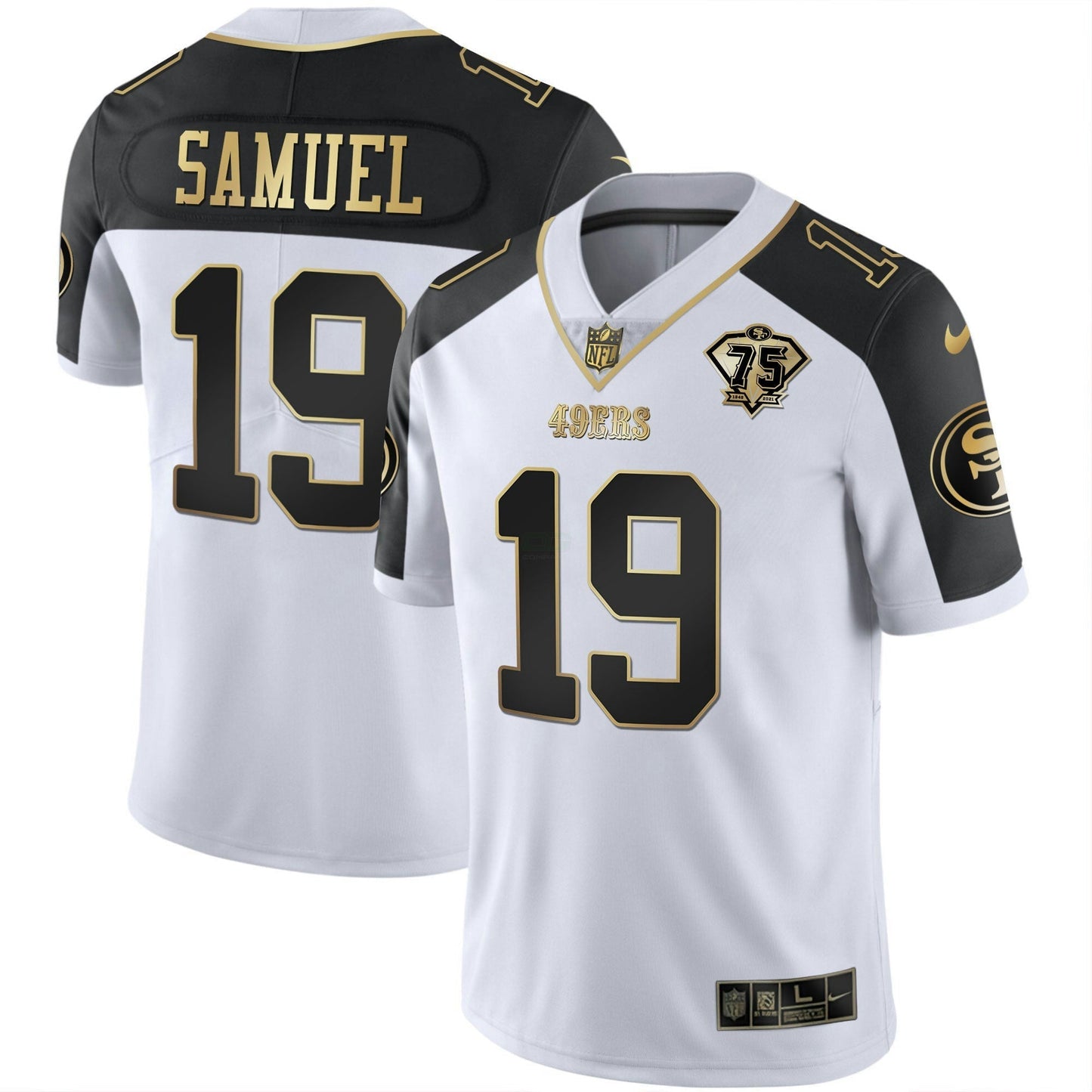 Camisa NFL Men’s 75th Anniversary Patch Alternativa Vapor Preta Dourada & Vermelha Dourada Limited