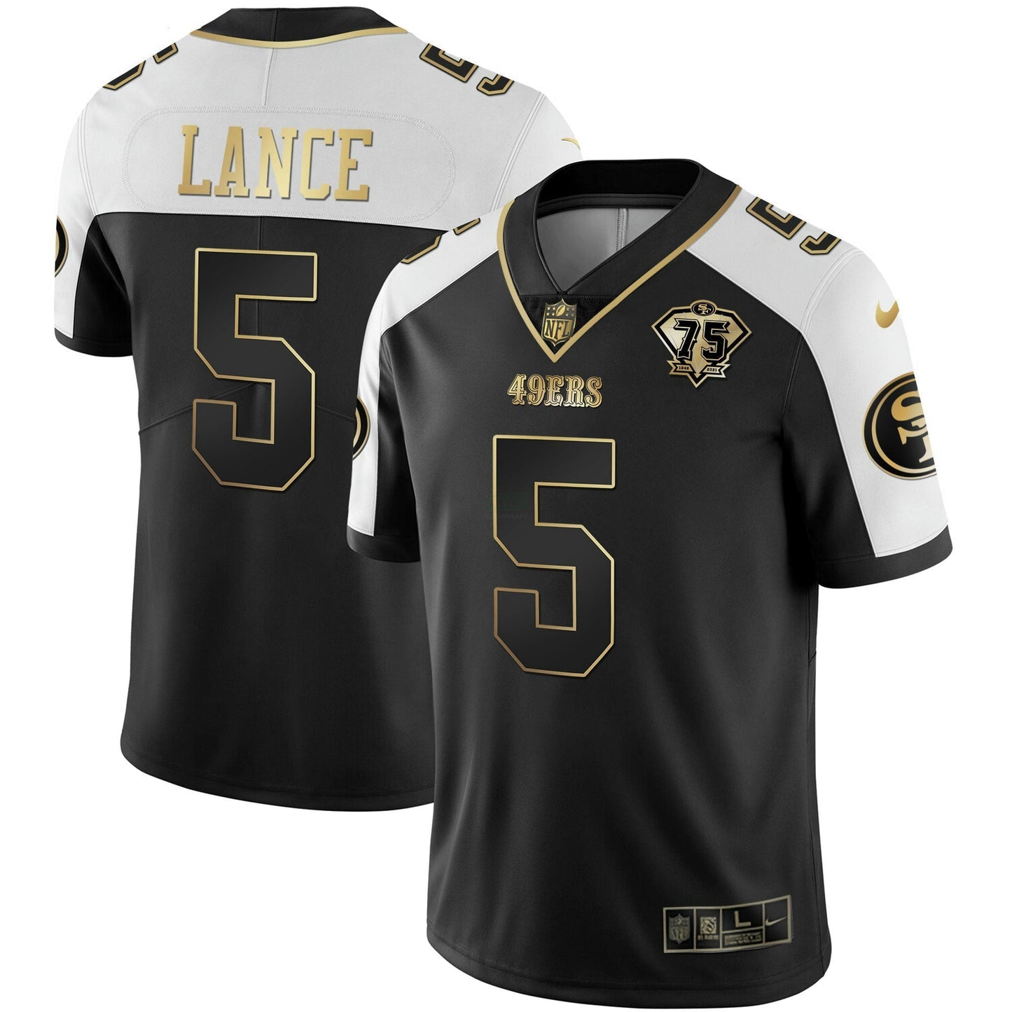 Camisa NFL Men’s 75th Anniversary Patch Alternativa Vapor Preta Dourada & Vermelha Dourada Limited