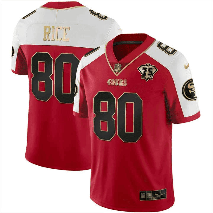 Camisa NFL Men’s 75th Anniversary Patch Vapor Preta Vermelha Dourada Limited