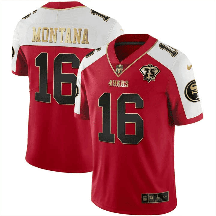 Camisa NFL Men’s 75th Anniversary Patch Vapor Preta Vermelha Dourada Limited