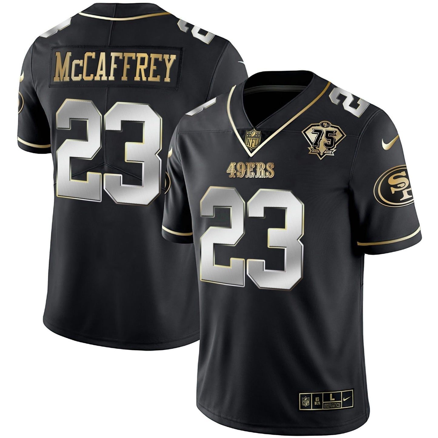 Camisa NFL Men’s 75th Anniversary Patch Vapor Preta Vermelha Dourada Limited Edition