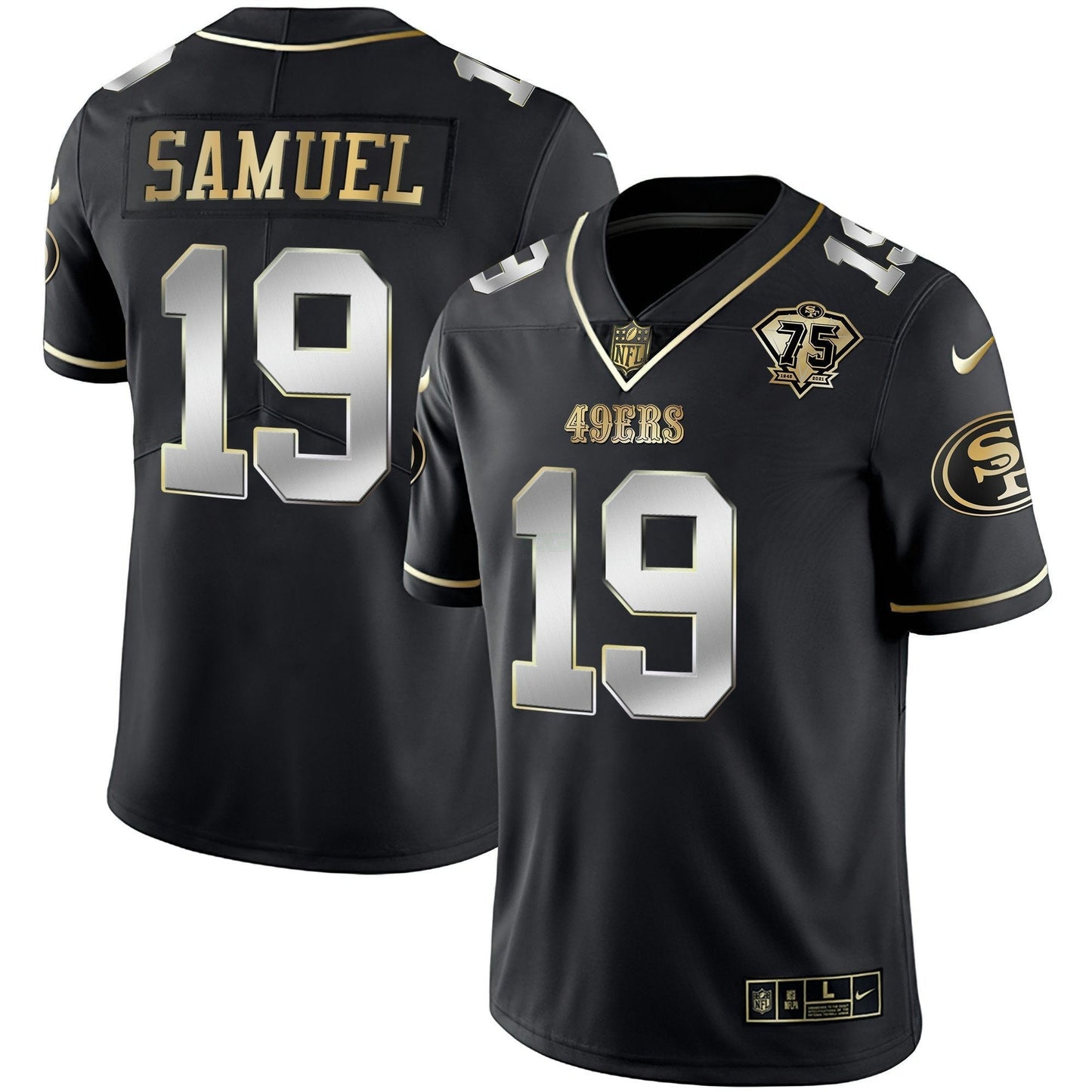 Camisa NFL Men’s 75th Anniversary Patch Vapor Preta Vermelha Dourada Limited Edition