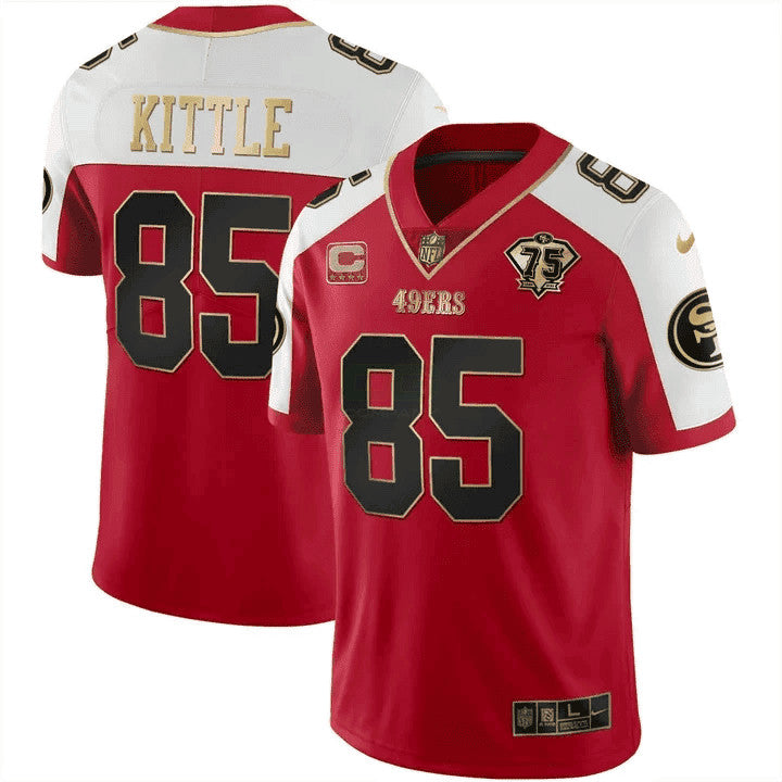 Camisa NFL Men’s 75th Anniversary Patch Vapor Preta Vermelha Dourada Limited Edition