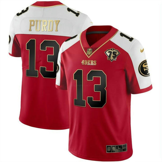 Camisa NFL Men’s 75th Anniversary Patch Vapor Preta Vermelha Dourada Limited Edition
