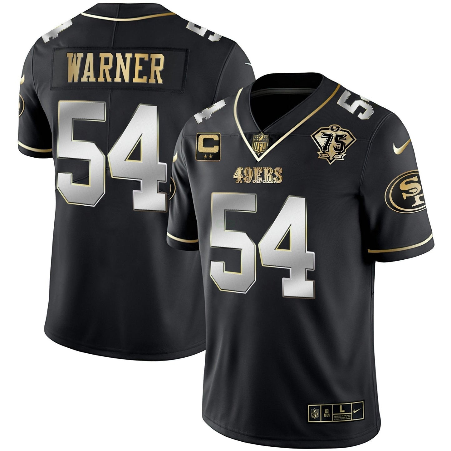 Camisa NFL Men’s 75th Anniversary Patch Vapor Preta Vermelha Dourada Limited