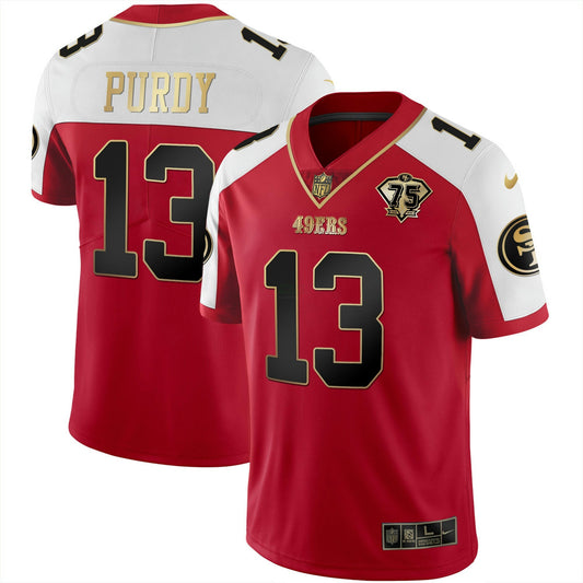 Camisa NFL Men’s 75th Anniversary Patch Vapor Preta Vermelha Dourada Limited
