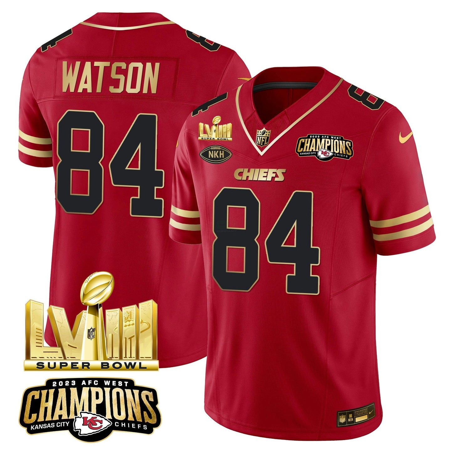 Camisa NFL Men’s AFC West Champions & Super Bowl LVIII Dourada Patch Vapor Jersey