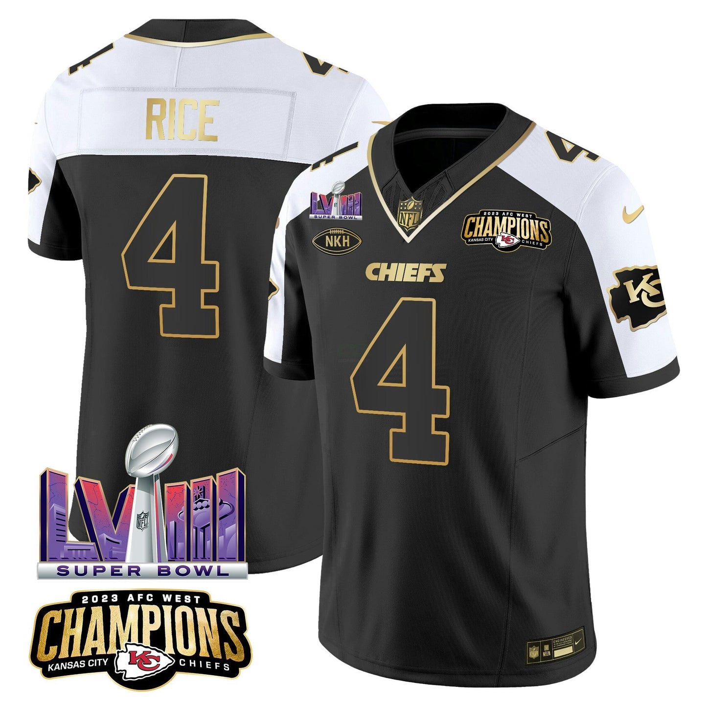 Camisa NFL Men’s AFC West Champions & Super Bowl LVIII Patch Vapor Jersey V2