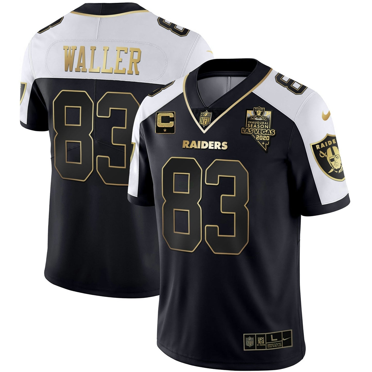 Camisa NFL Men’s Alternativa Vapor Preta Dourada & Preta Invertida Limited Inaugural Season Patch