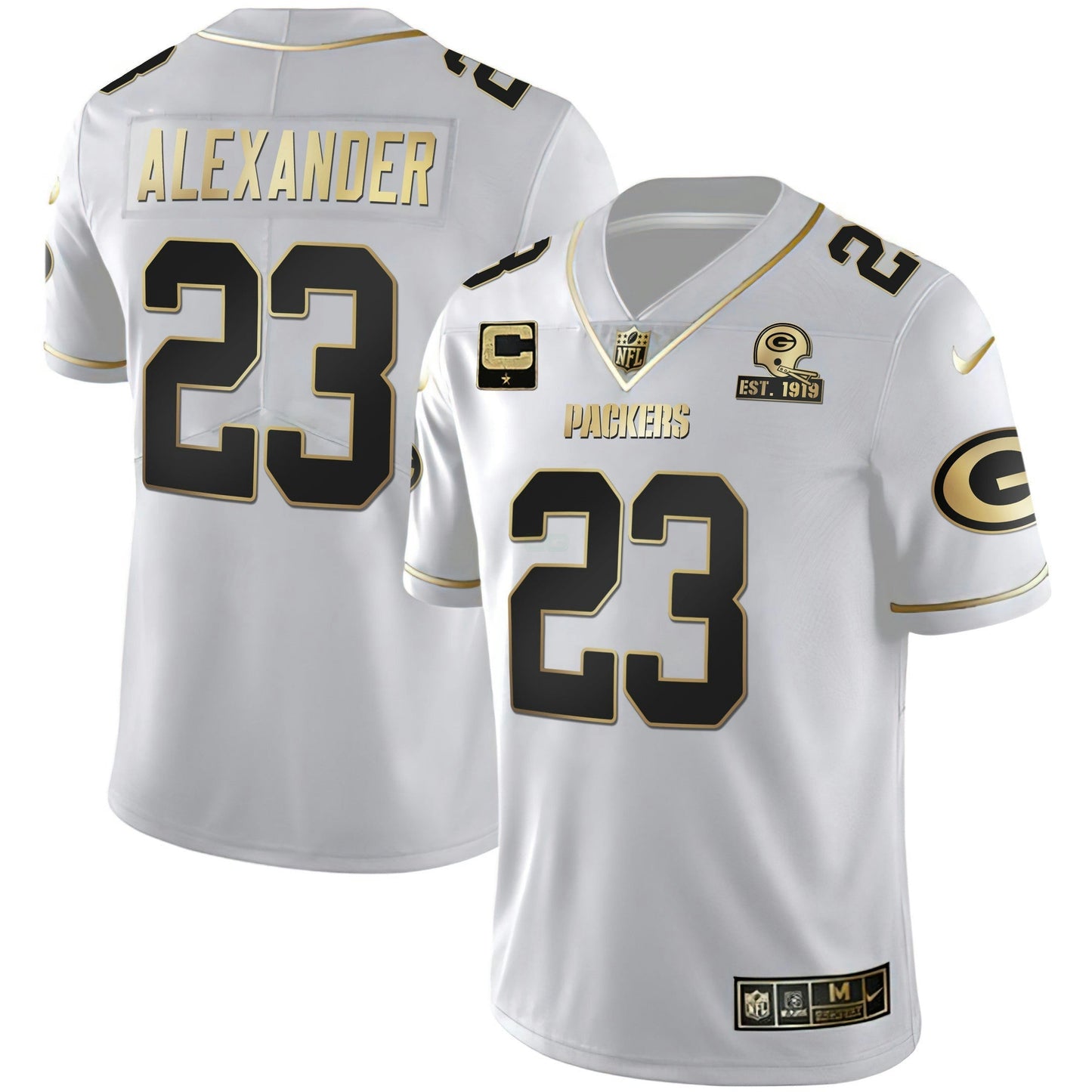 Camisa NFL Men’s Branca Dourada & Preta Dourada Est 1919 Patch