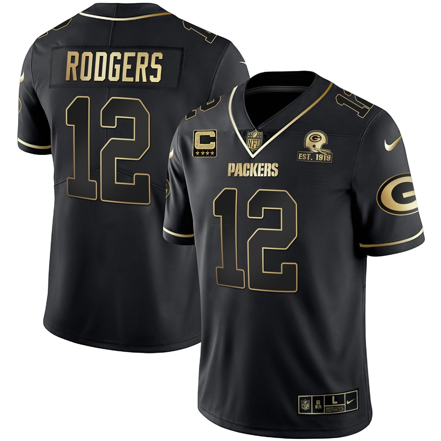 Camisa NFL Men’s Branca Dourada & Preta Dourada Est 1919 Patch